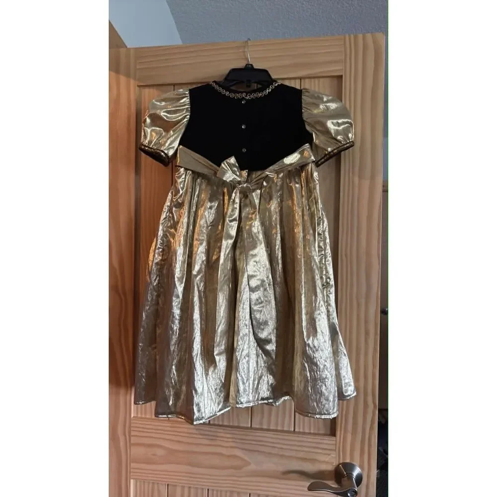 Girl Home Made Dress Gold and Black no tag size 8-10